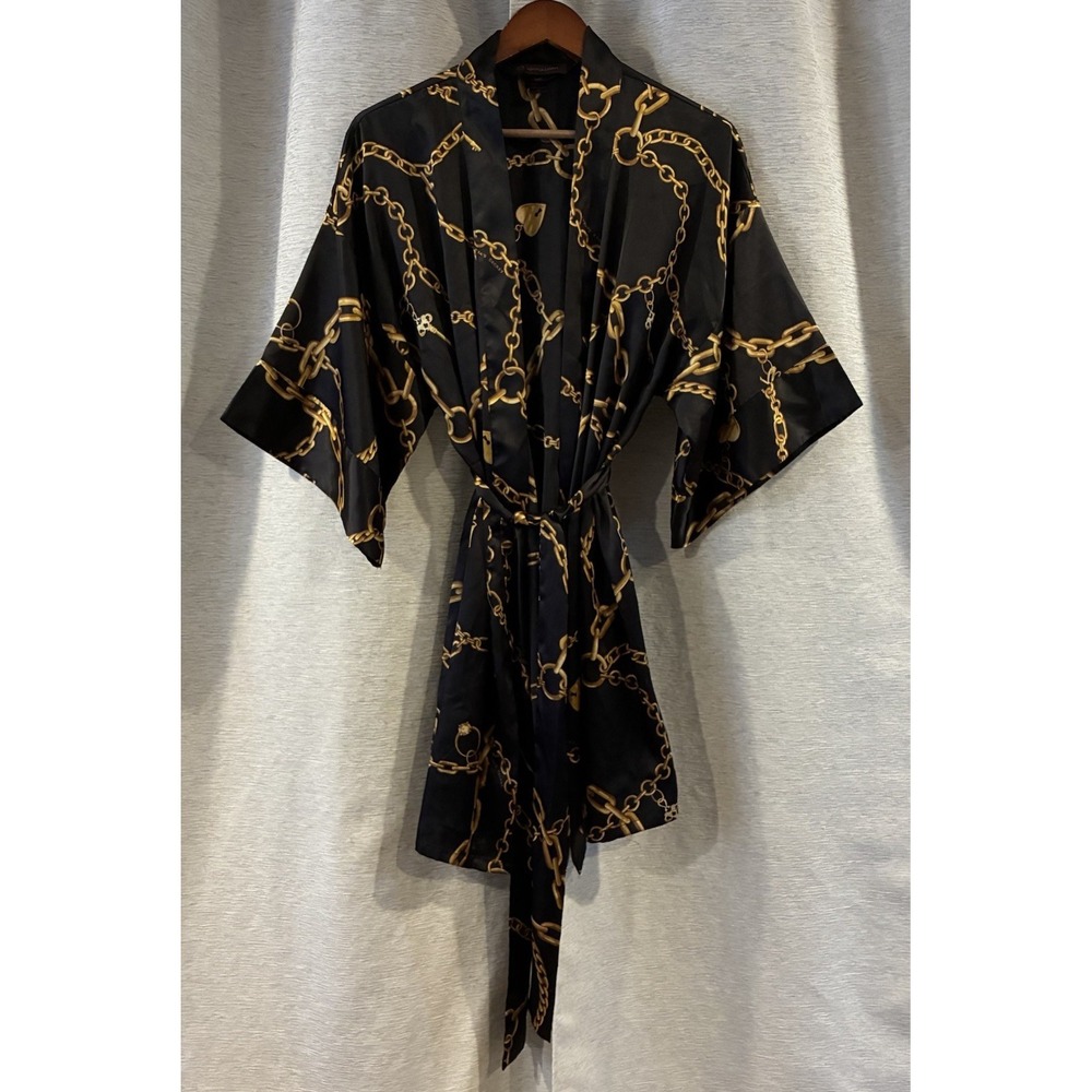 Vintage Victoria Secret Gold Chain Length Print Robe Size Small Y2K